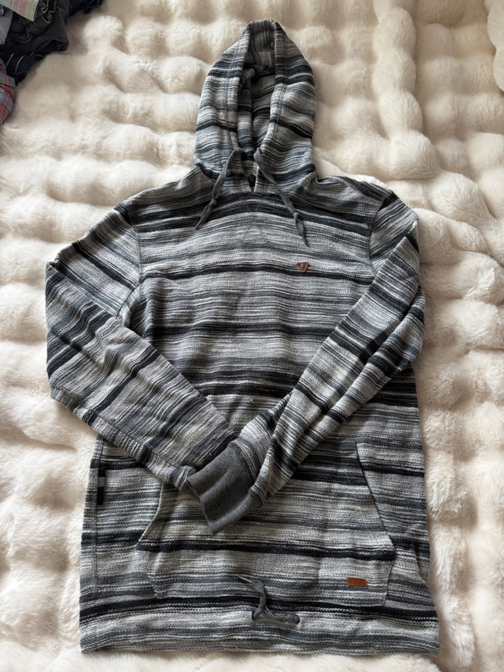 Striped Gray Hooded Pullover Sweatshirt